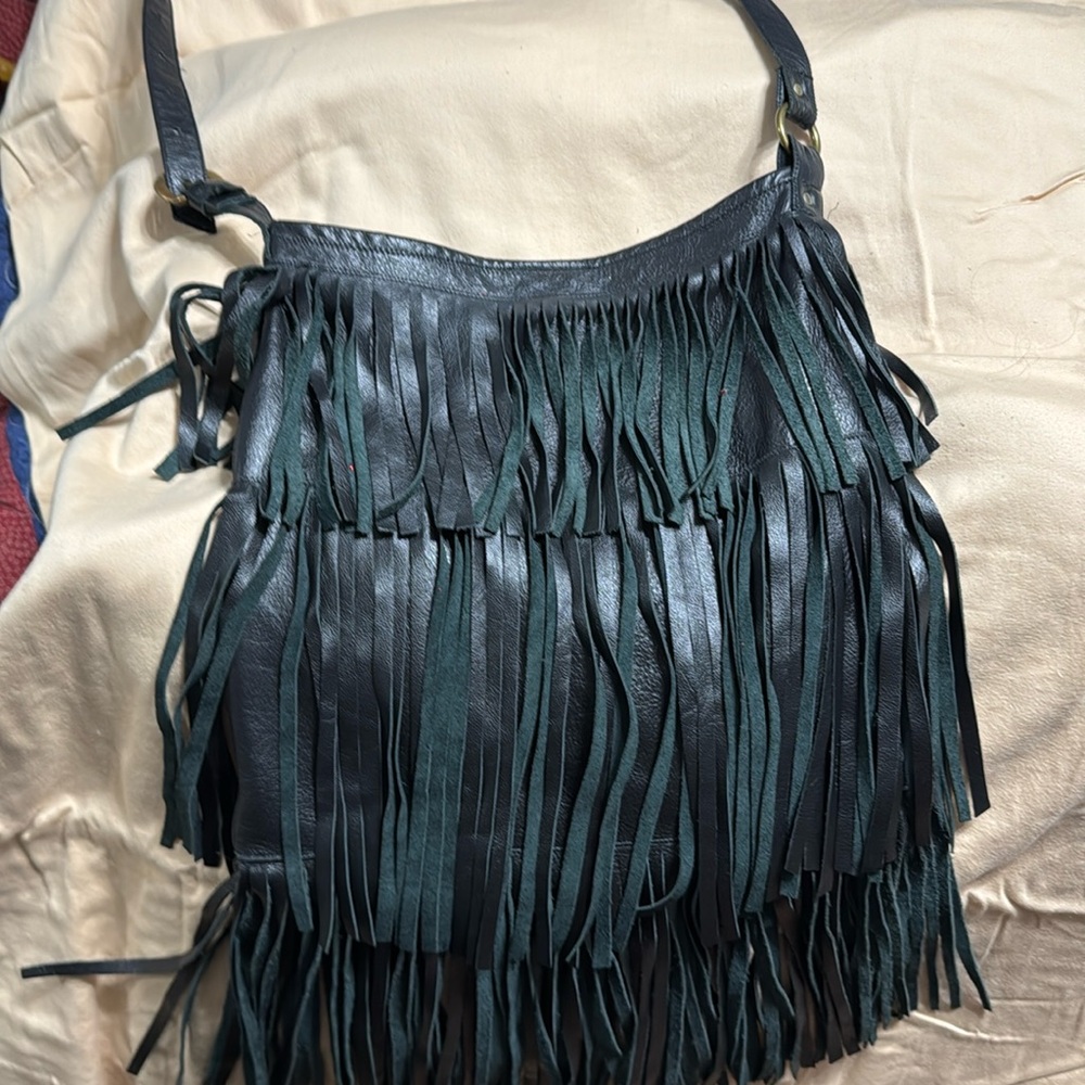 Cross body all leather fringe bag
